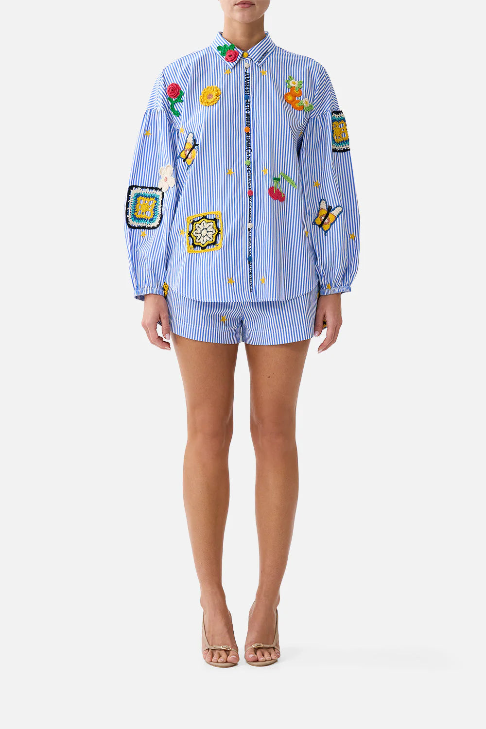 Magic of the Mercado Balloon Sleeves Cotton Shirt Blouse in Blue
