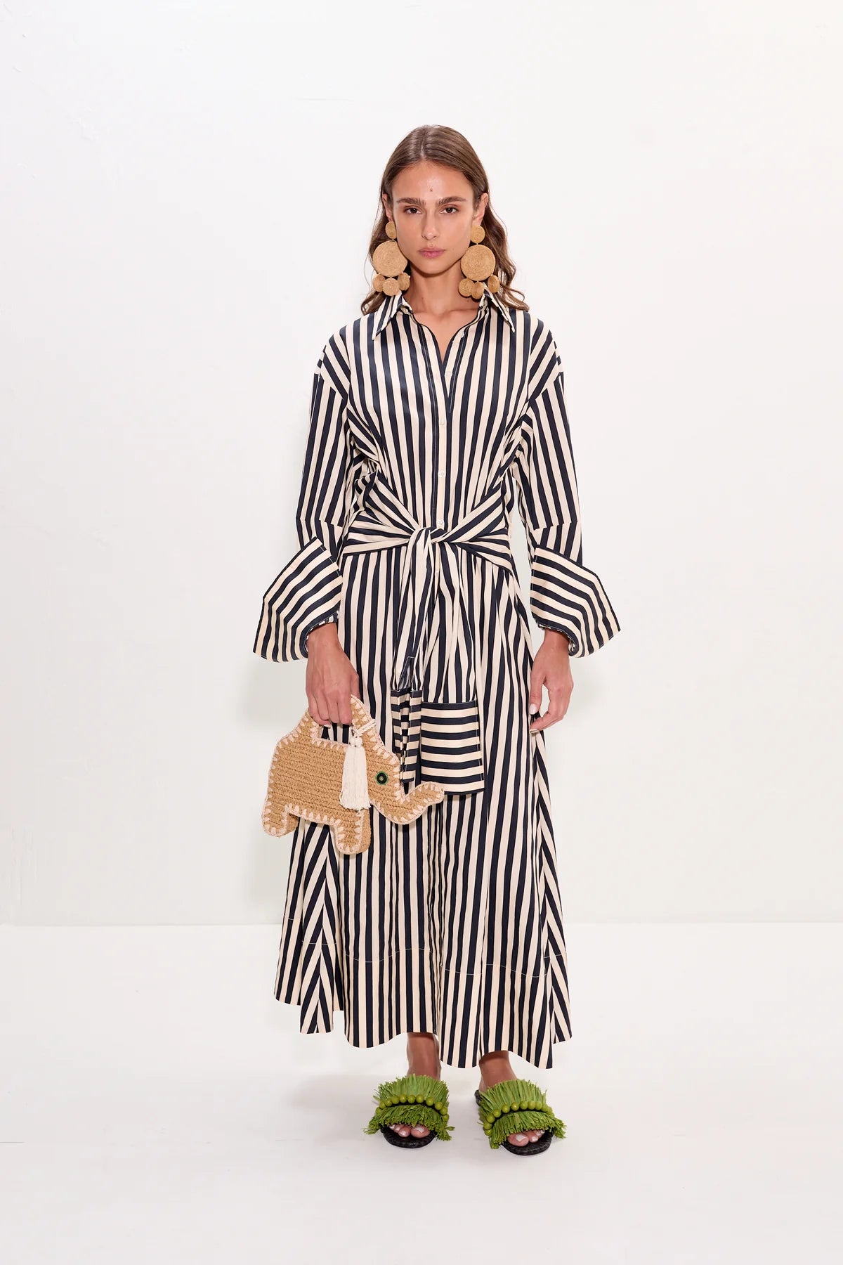 Inna Poplin Striped Cotton Maxi Dress in Black
