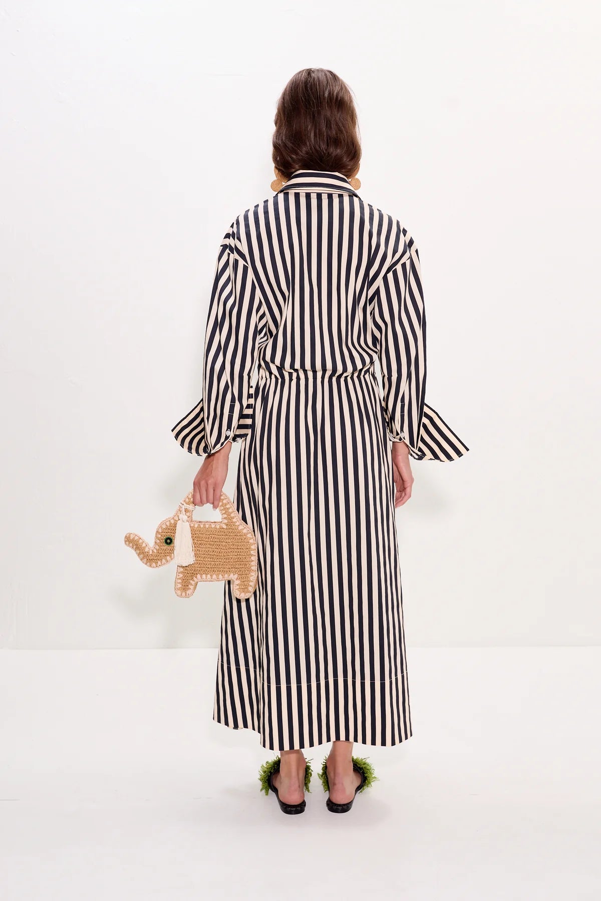 Inna Poplin Striped Cotton Maxi Dress in Black