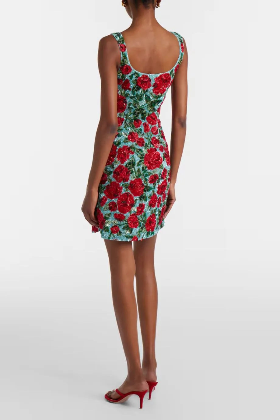 Crimson Rose Sequins Beaded Crystals Sleeveless Mini Dress in Blue