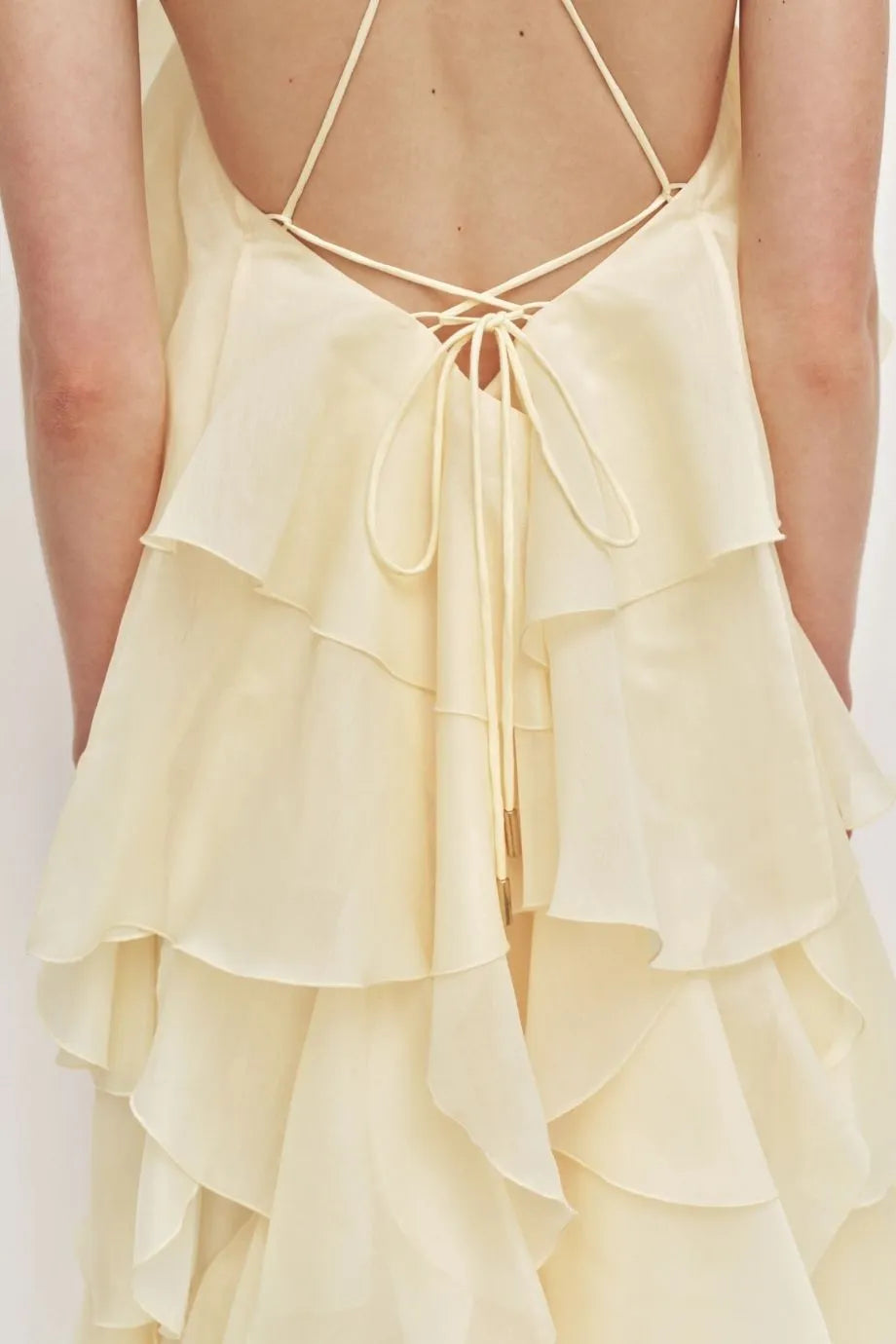 Pandorea Ruffles Layered Sleeveless Maxi Dress in Yellow