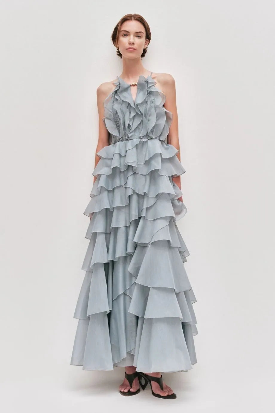 Cleo Ruffles Sleeveless Maxi Dress in Blue