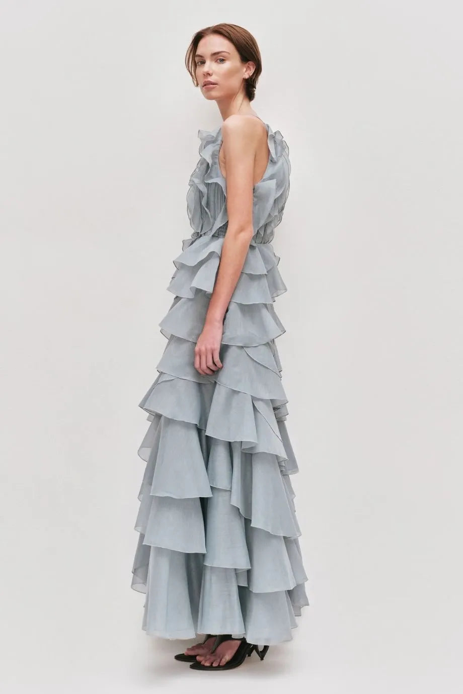 Cleo Ruffles Sleeveless Maxi Dress in Blue