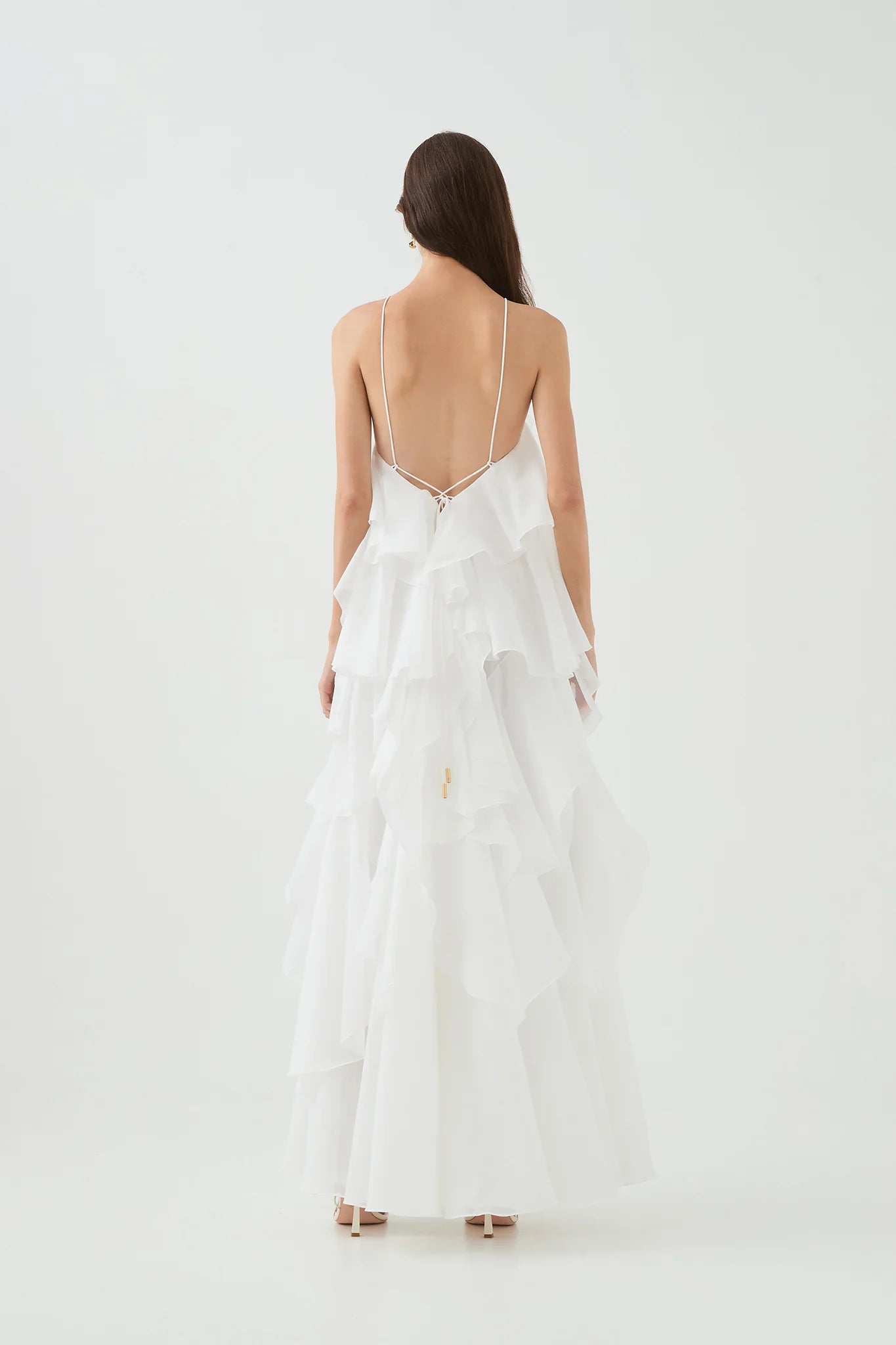 Pandorea Ruffles Layered Sleeveless Maxi Dress in White