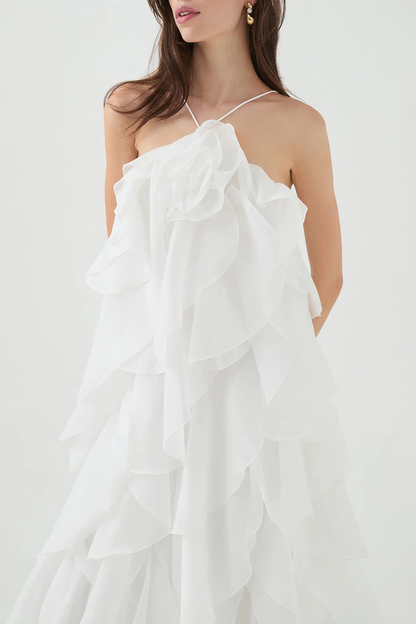 Pandorea Ruffles Layered Sleeveless Maxi Dress in White
