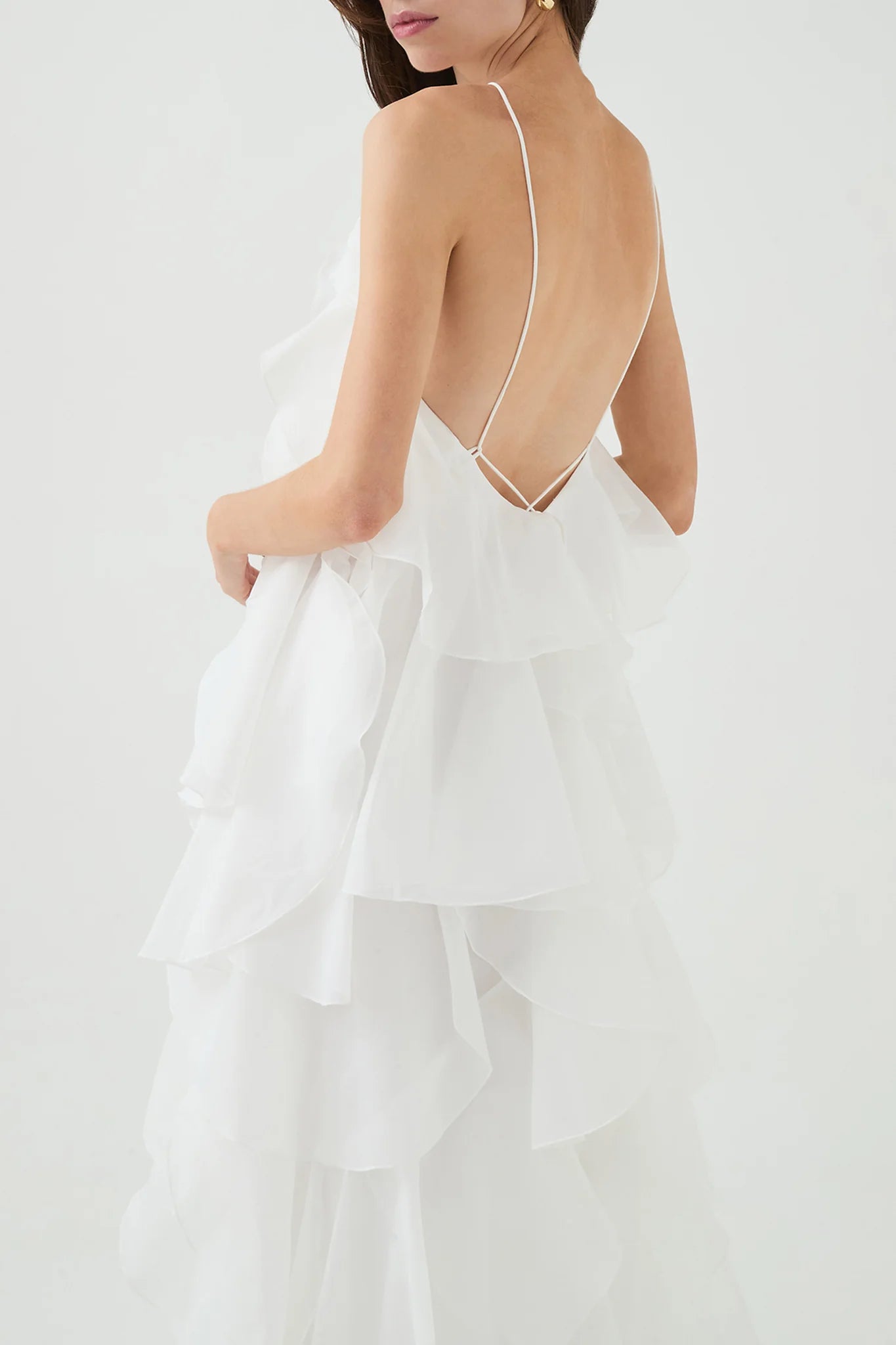 Pandorea Ruffles Layered Sleeveless Maxi Dress in White