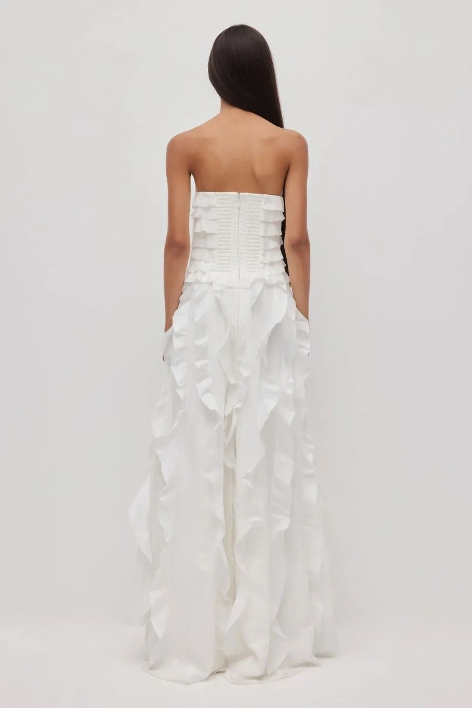 Allairie Ruffles Strapless Maxi Dress in White