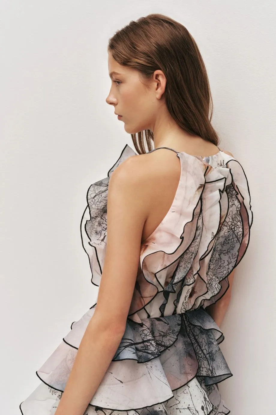 Cleo Ruffles Sleeveless Maxi Dress in Blue