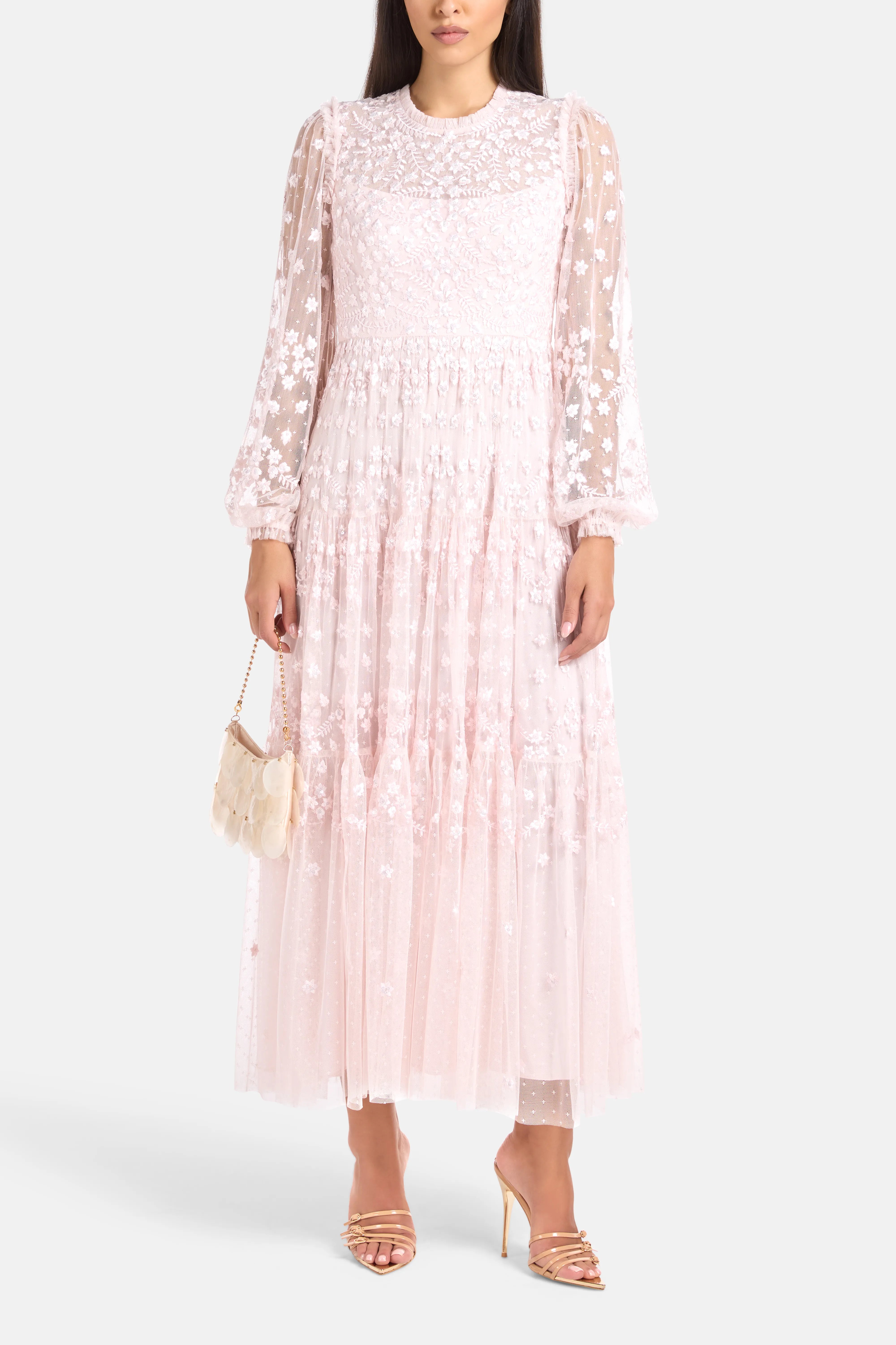 Clover Floral Sequins Evening Dress in Pink