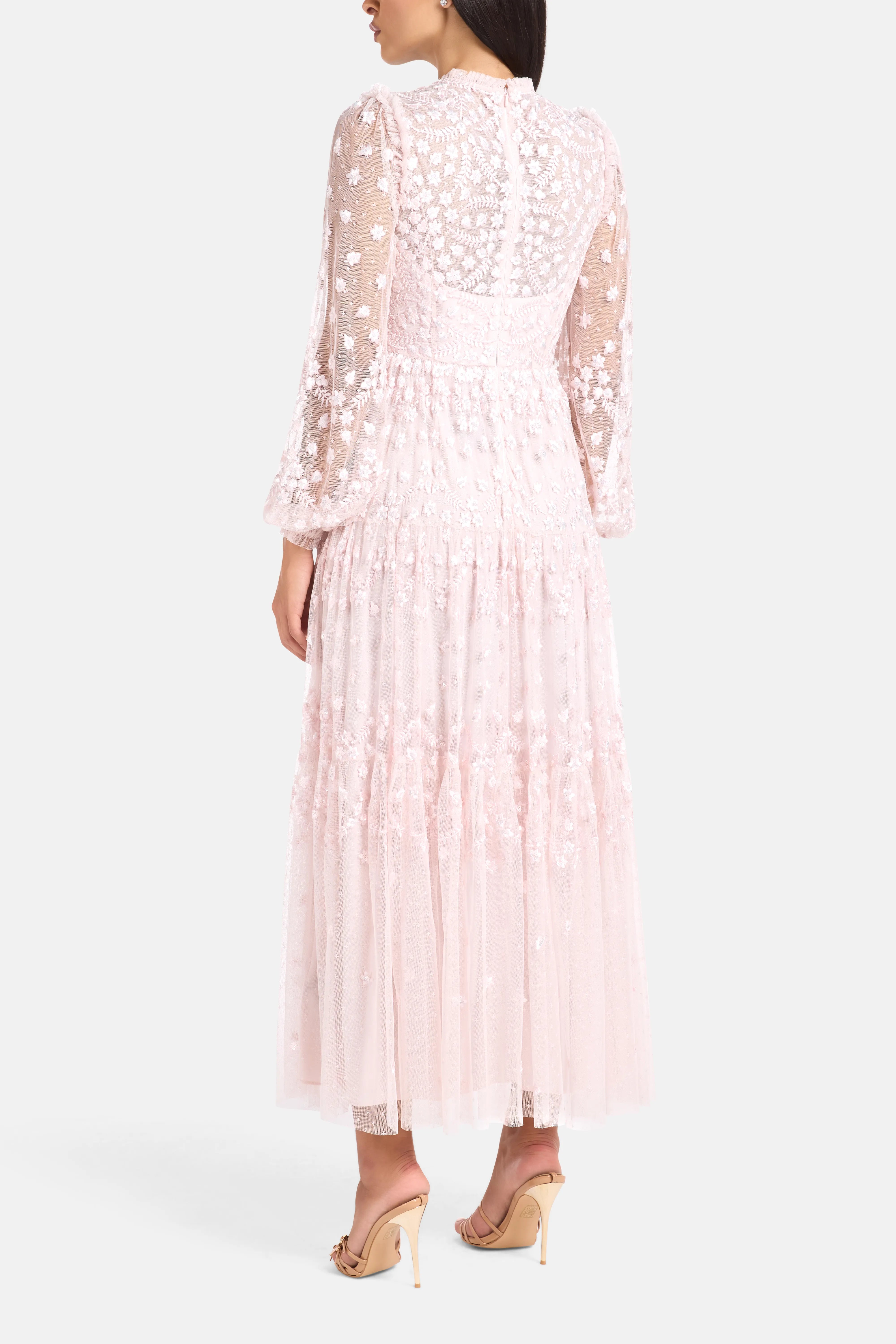 Clover Floral Sequins Evening Dress in Pink