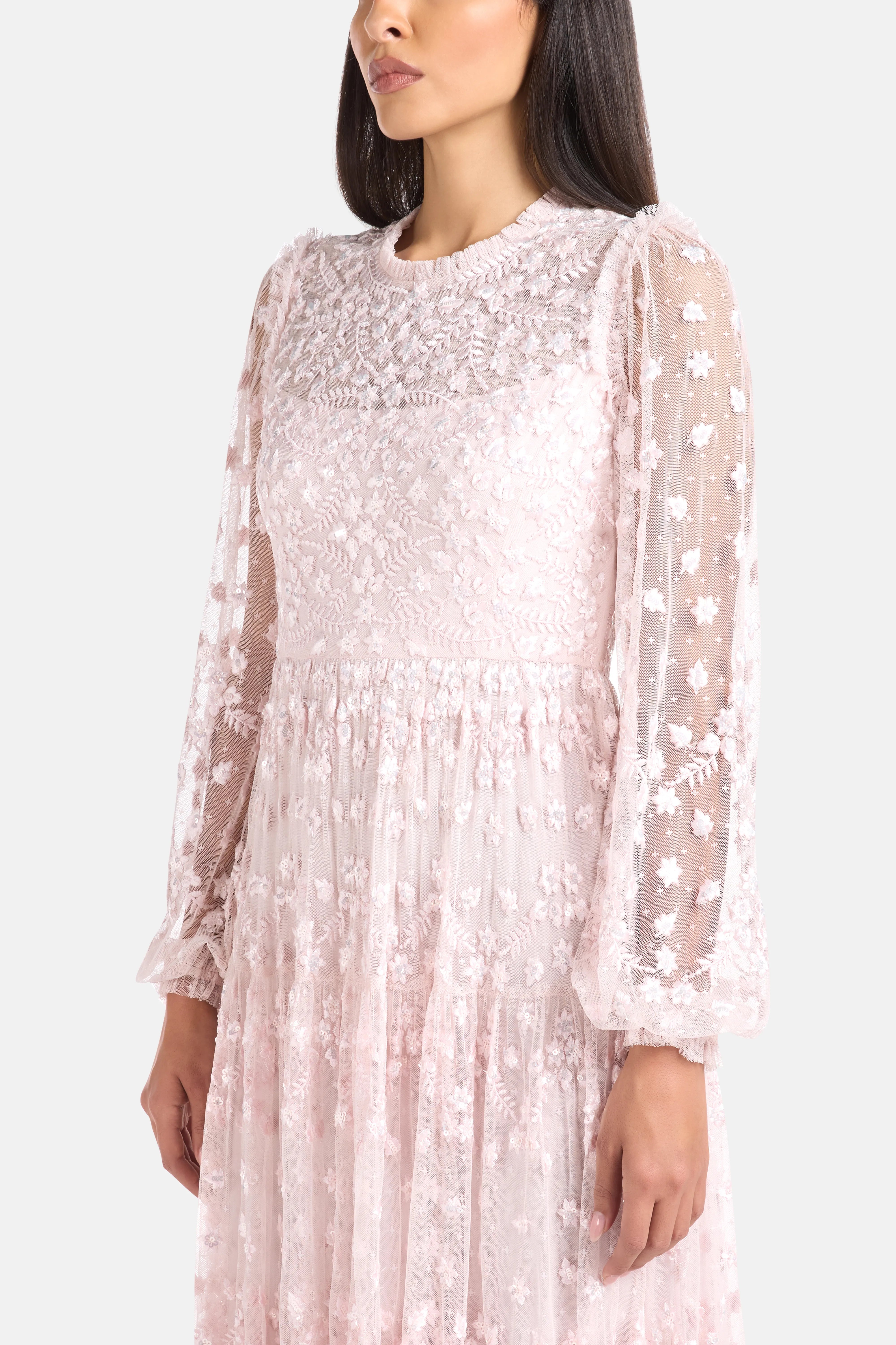 Clover Floral Sequins Evening Dress in Pink