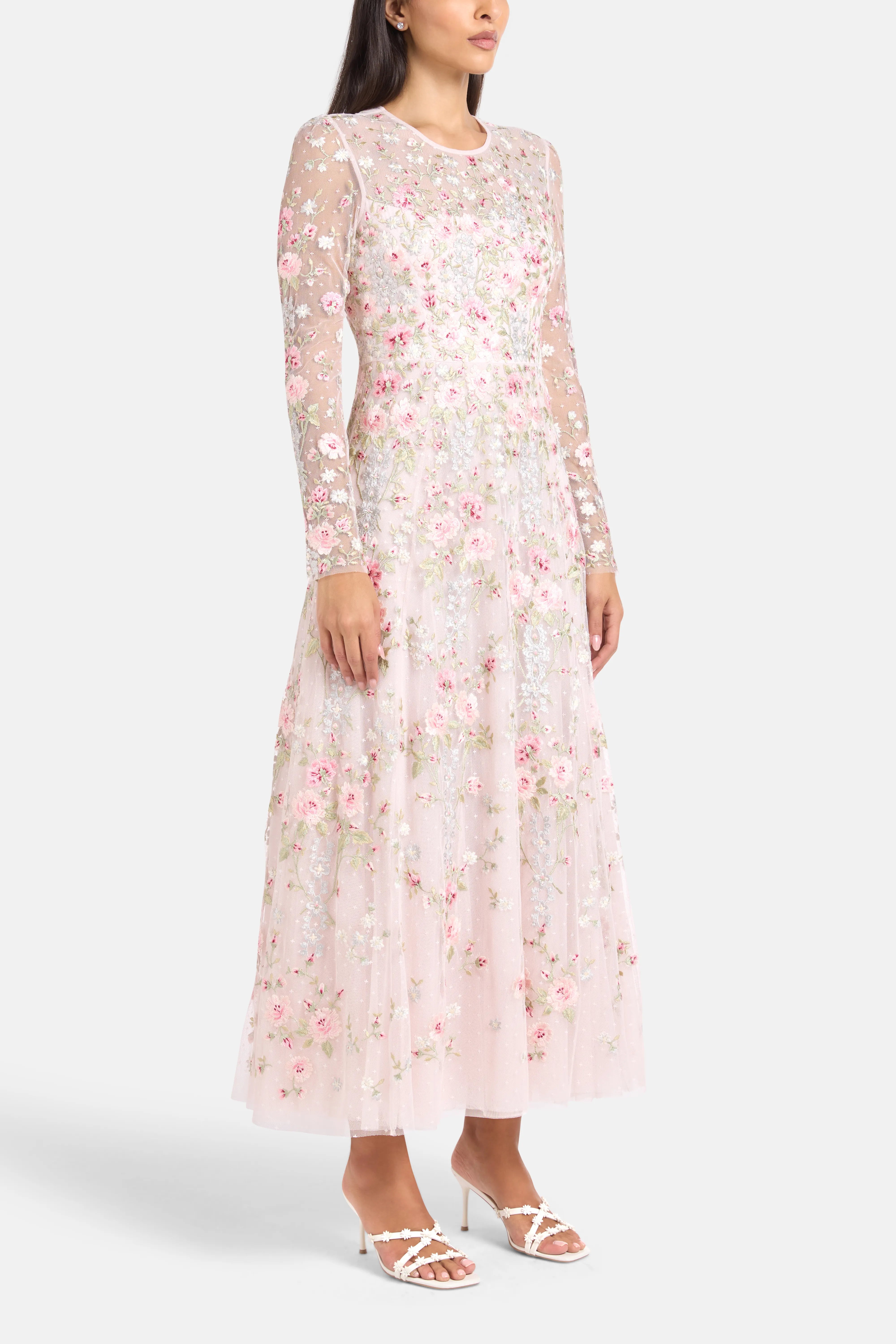 Garden Rose Floral Evening Dress in Pink