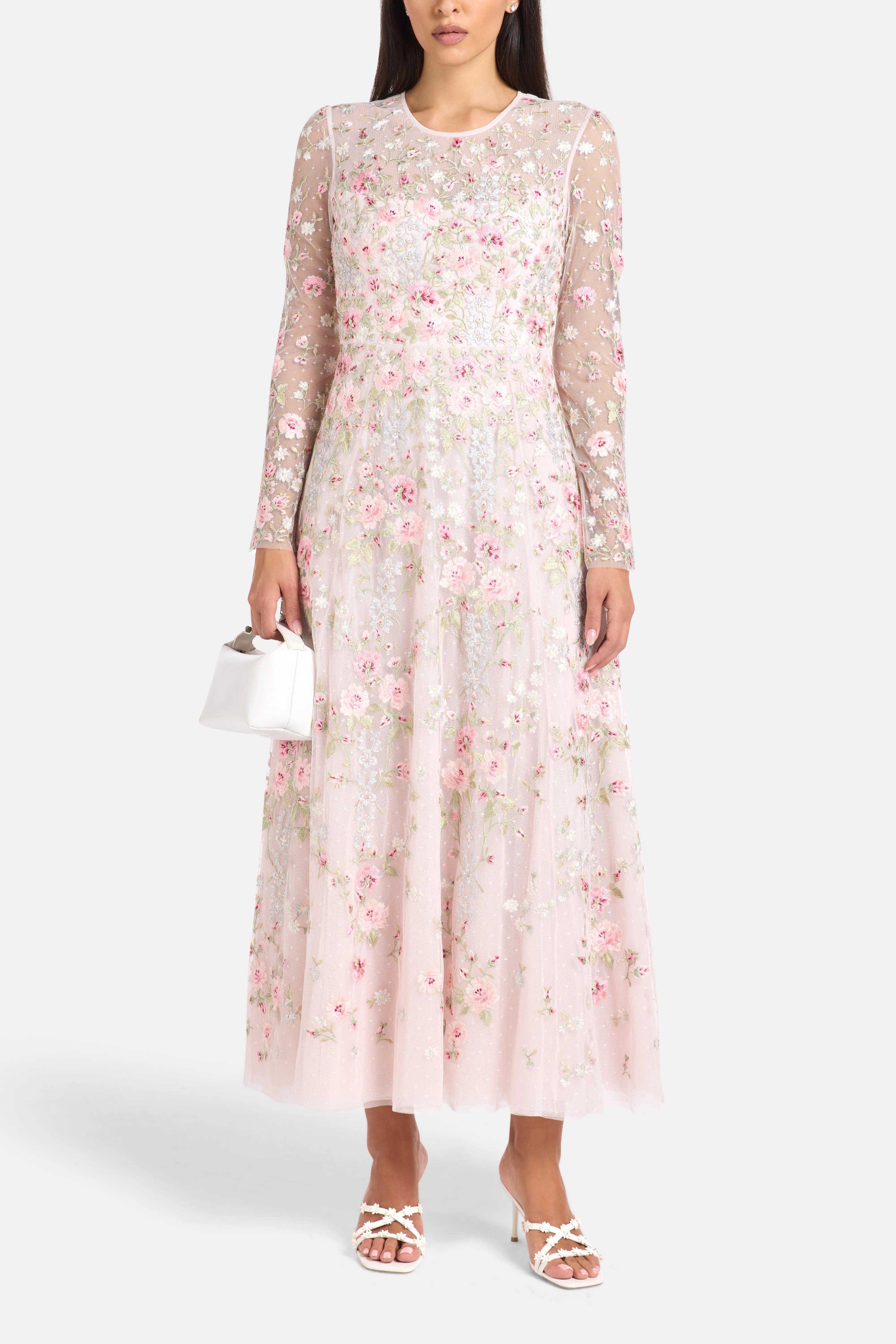 Garden Rose Floral Evening Dress in Pink