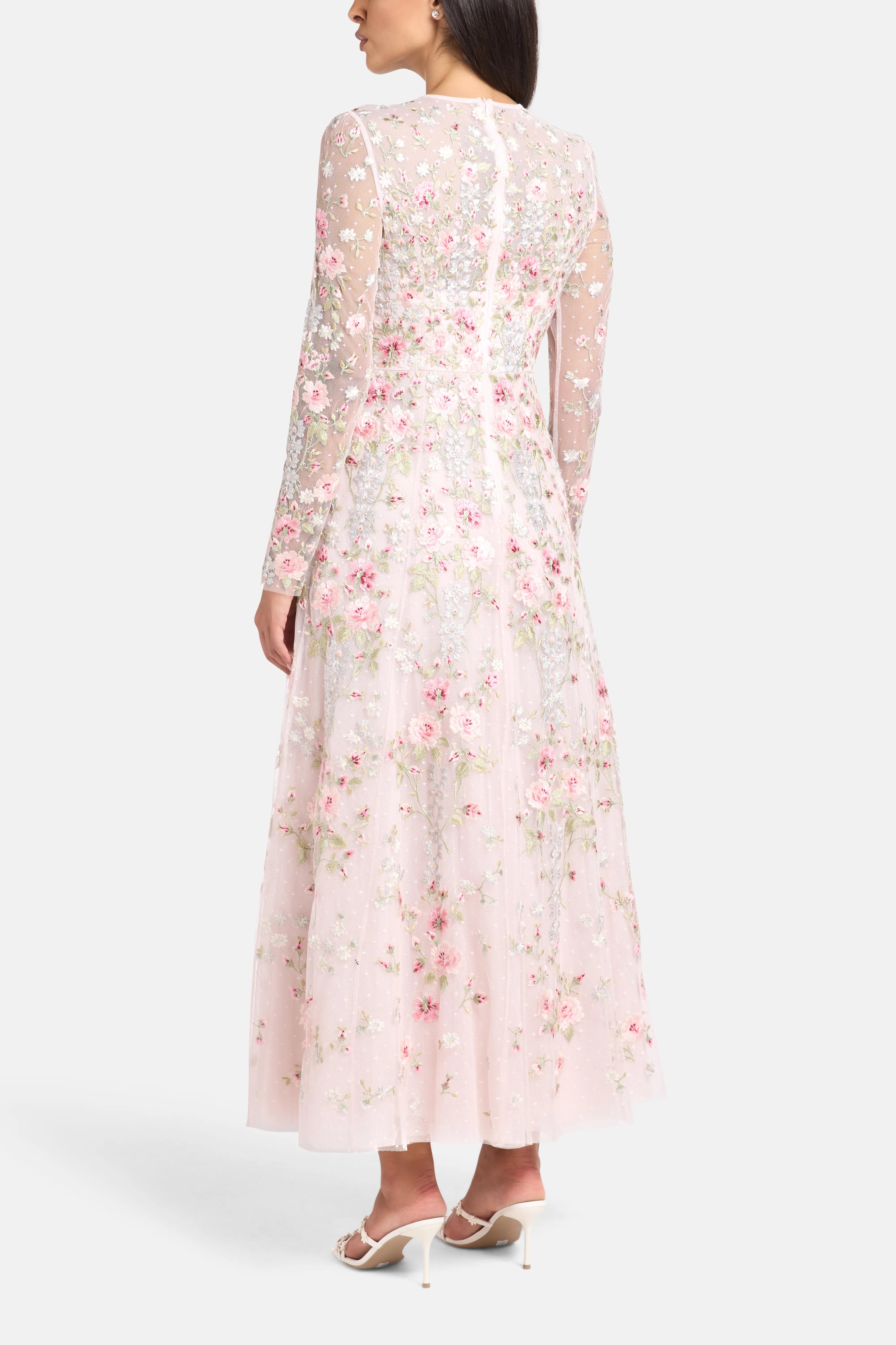 Garden Rose Floral Evening Dress in Pink