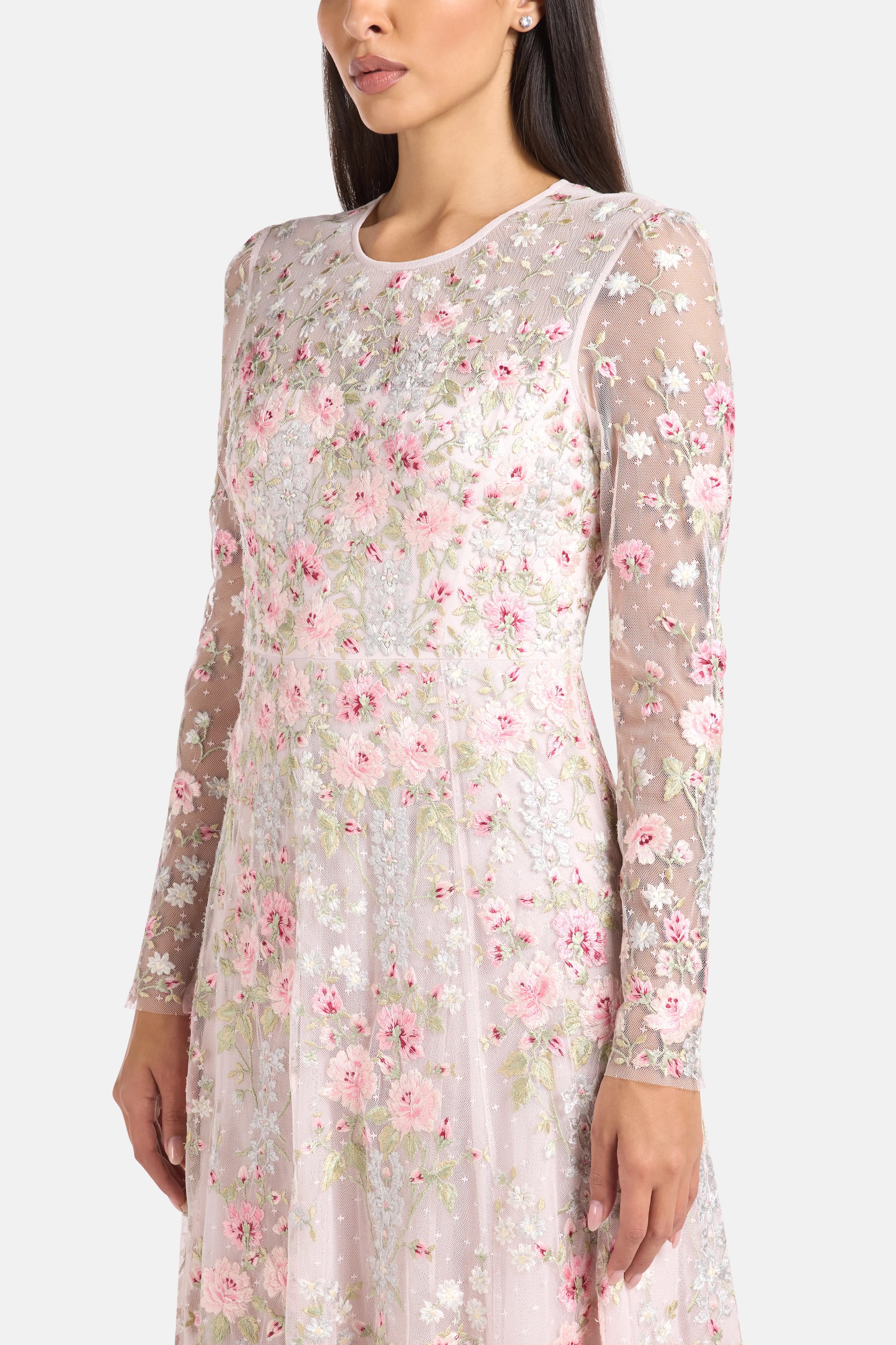 Garden Rose Floral Evening Dress in Pink