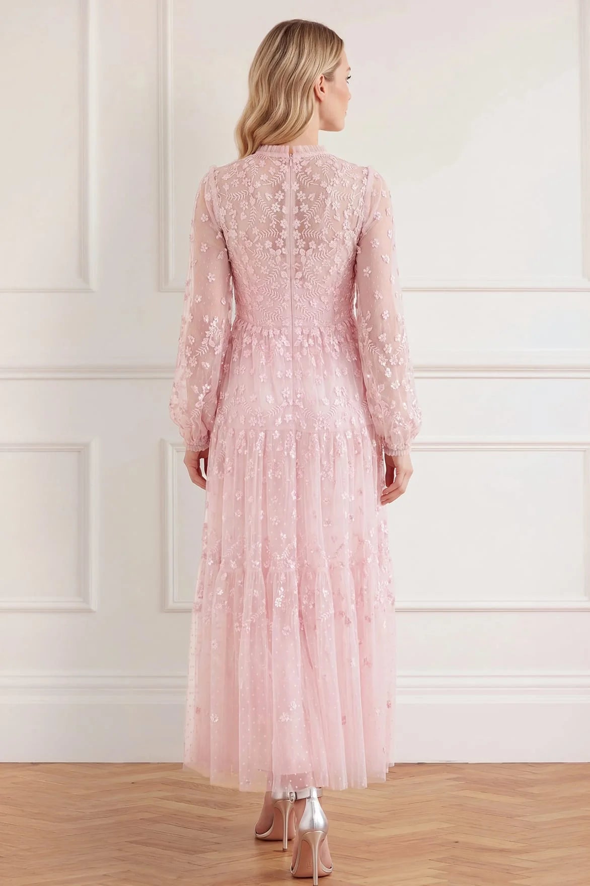 Clover Floral Sequins Evening Dress in Pink