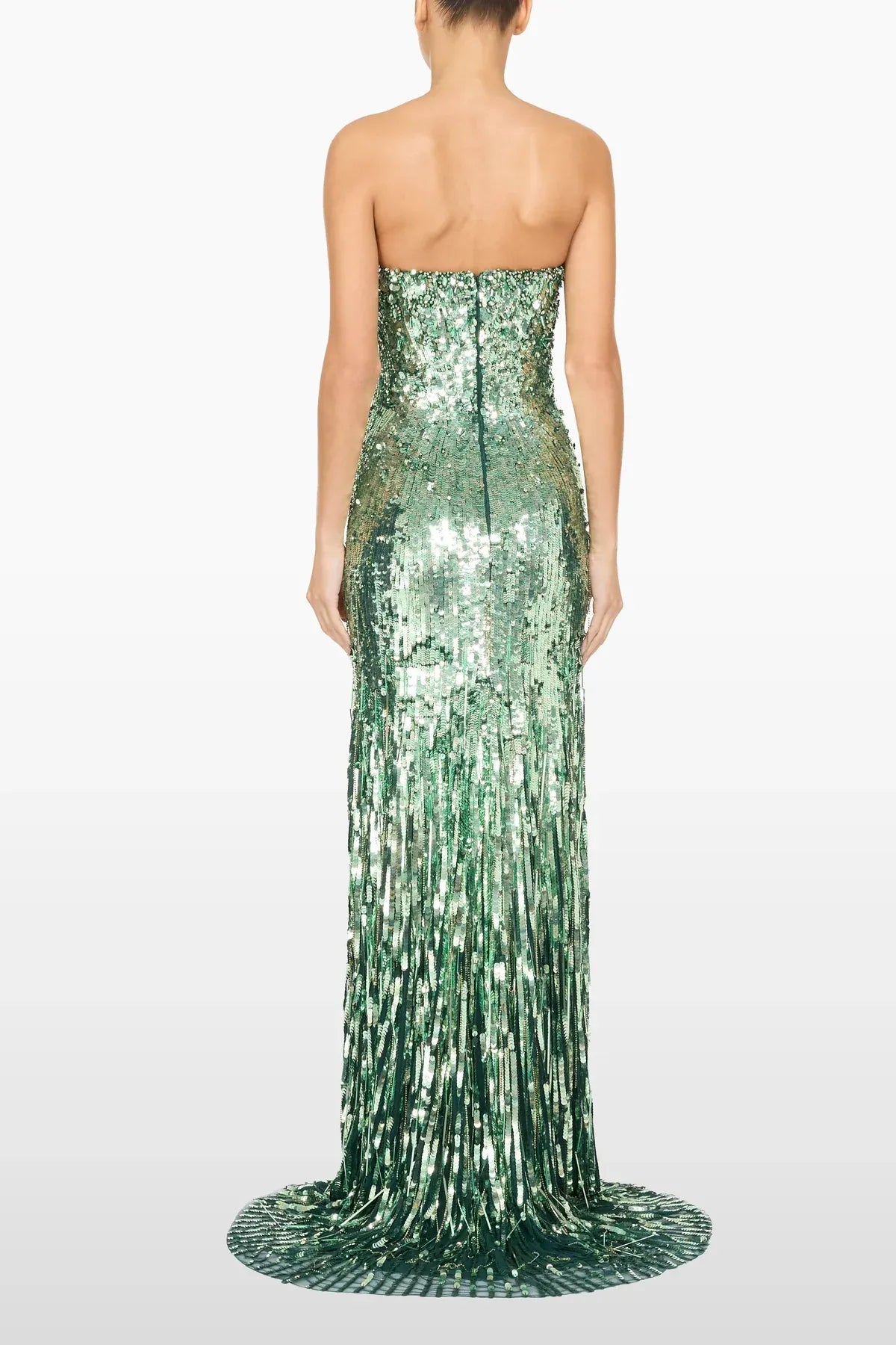 Kimi Sequins Embellished Strapless Evening Dress in Green