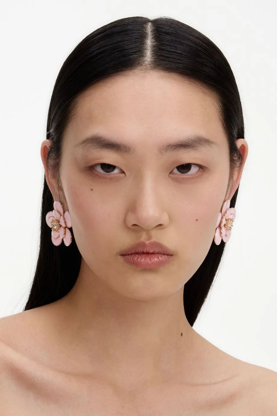 Enamel Floral Earrings in Pink