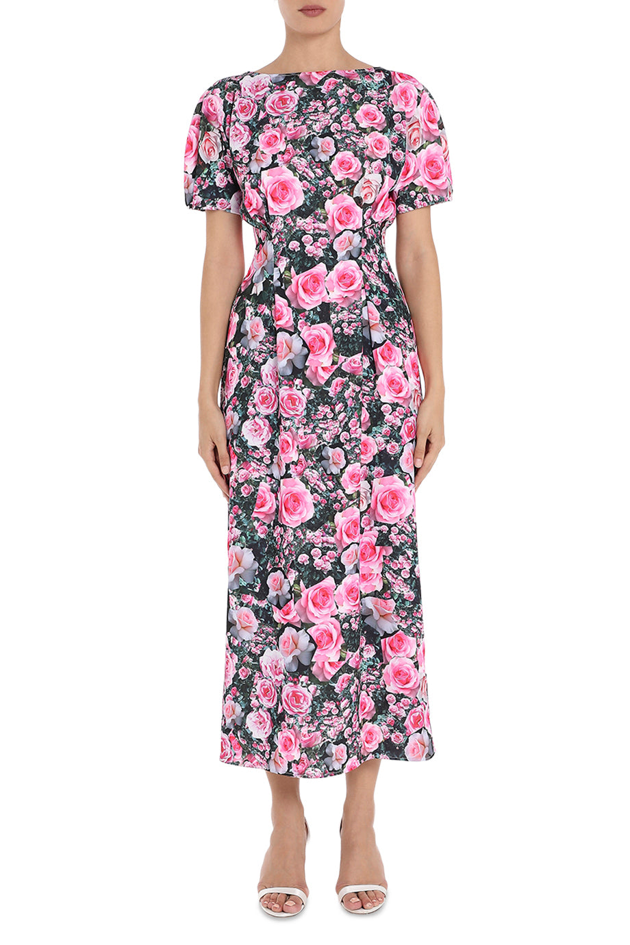 Christopher Kane The Rose Garden Midi Dress in Pink. Front view. Shop from Etoile La Boutique.