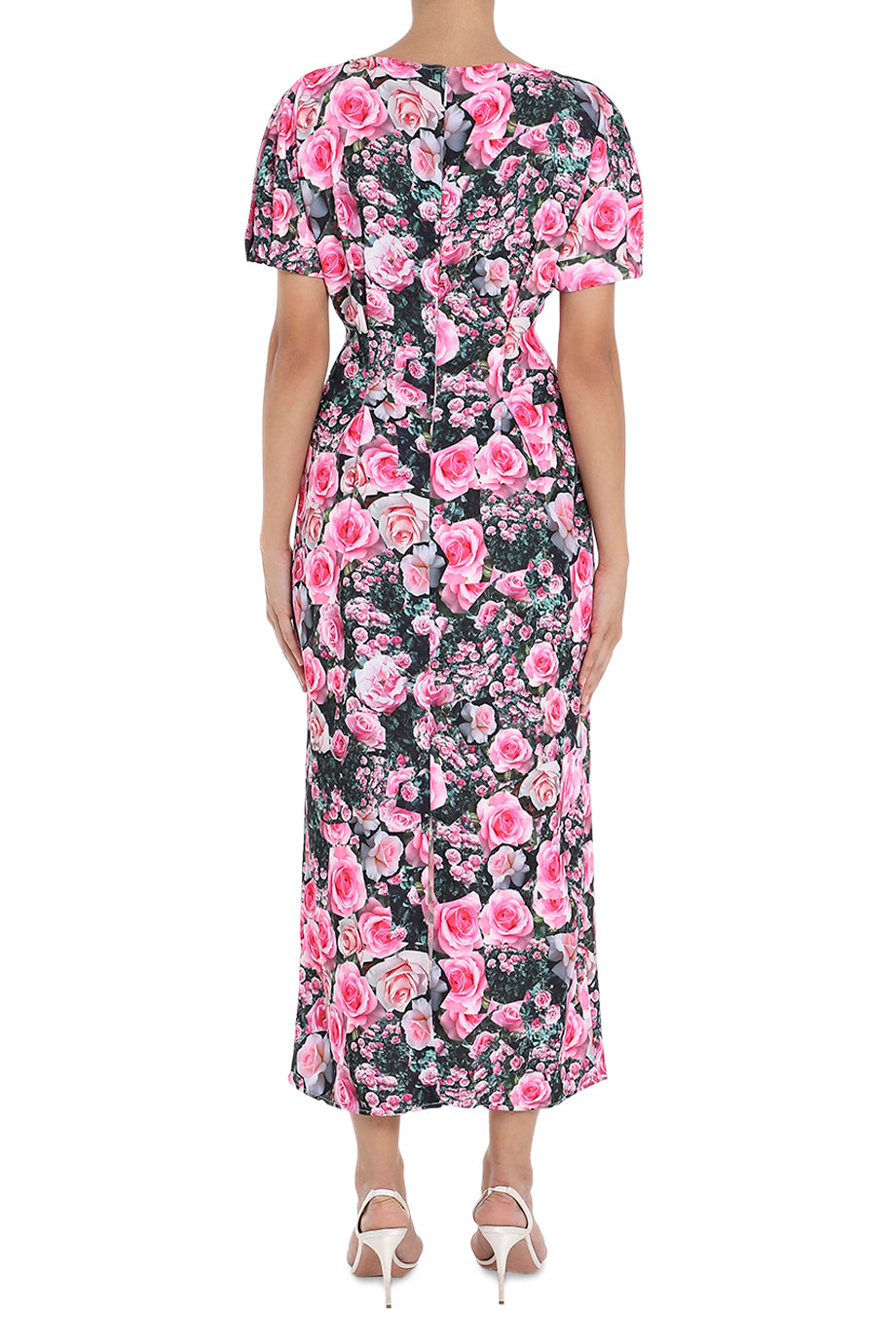 Christopher Kane The Rose Garden Midi Dress in Pink. Back view. Shop from Etoile La Boutique.