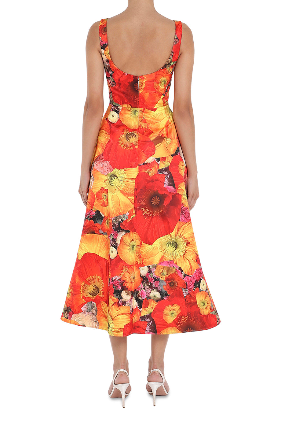 Christopher Kane A-Line Floral Dress in Orange. Back view. Shop from Etoile La Boutique.