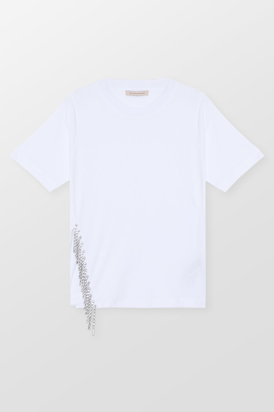 Christopher Kane Crystal Cupchain T-Shirt in White. Front view.