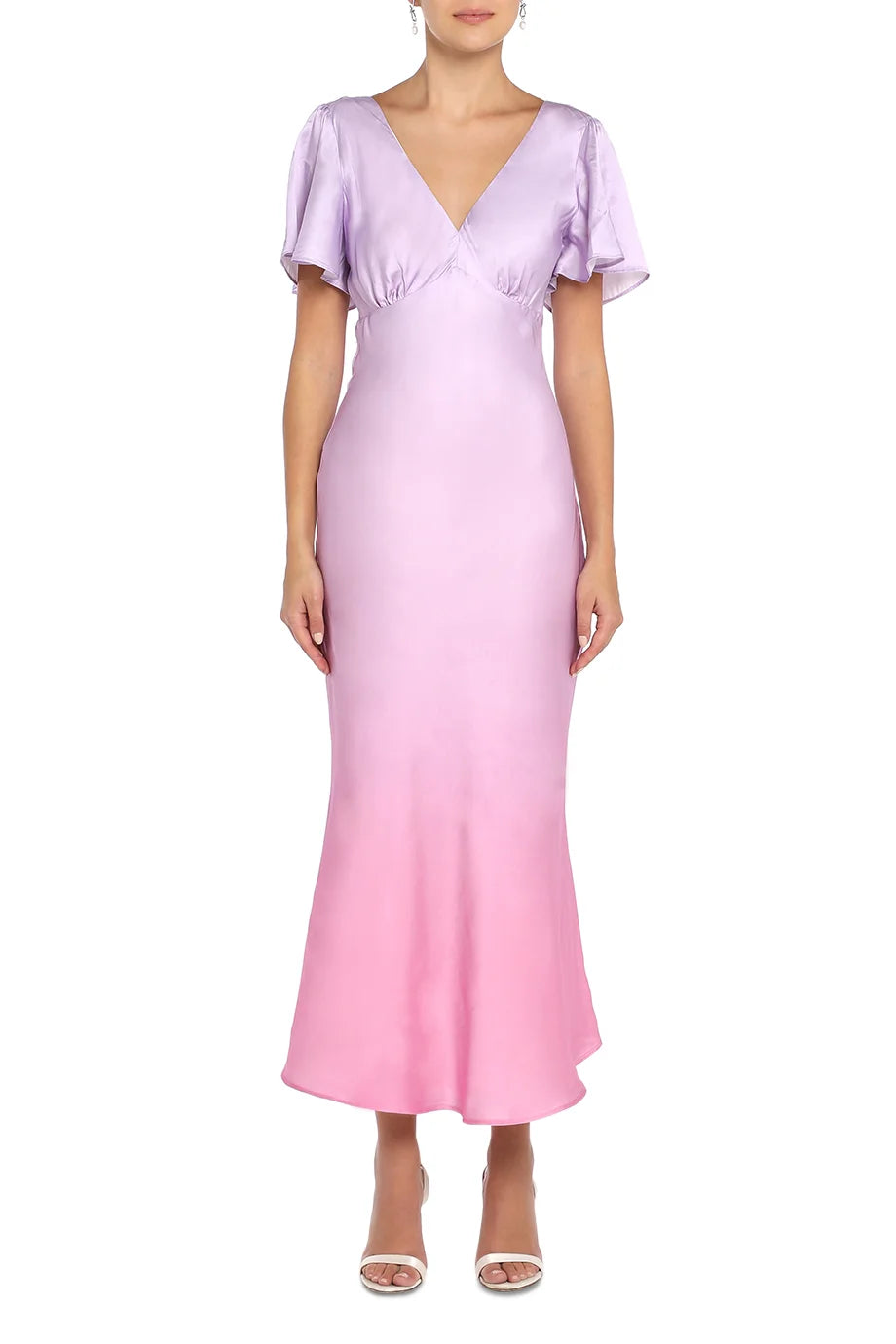 Olivia Rubin Pink Ombre Letty V Neck Midi Dress