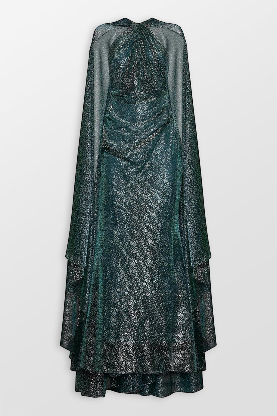 Cape-Effect Metallic Gown