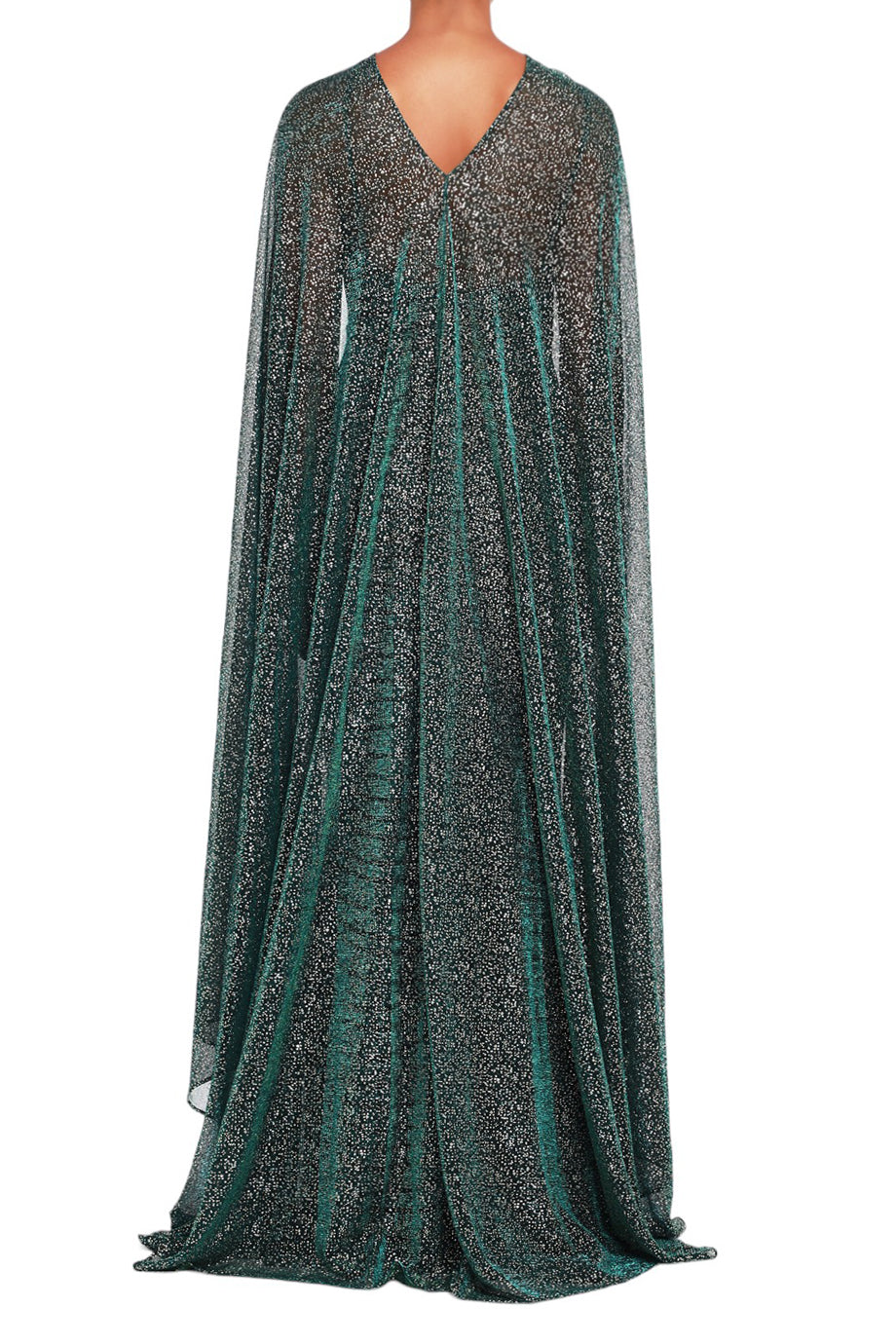 Cape-Effect Metallic Gown