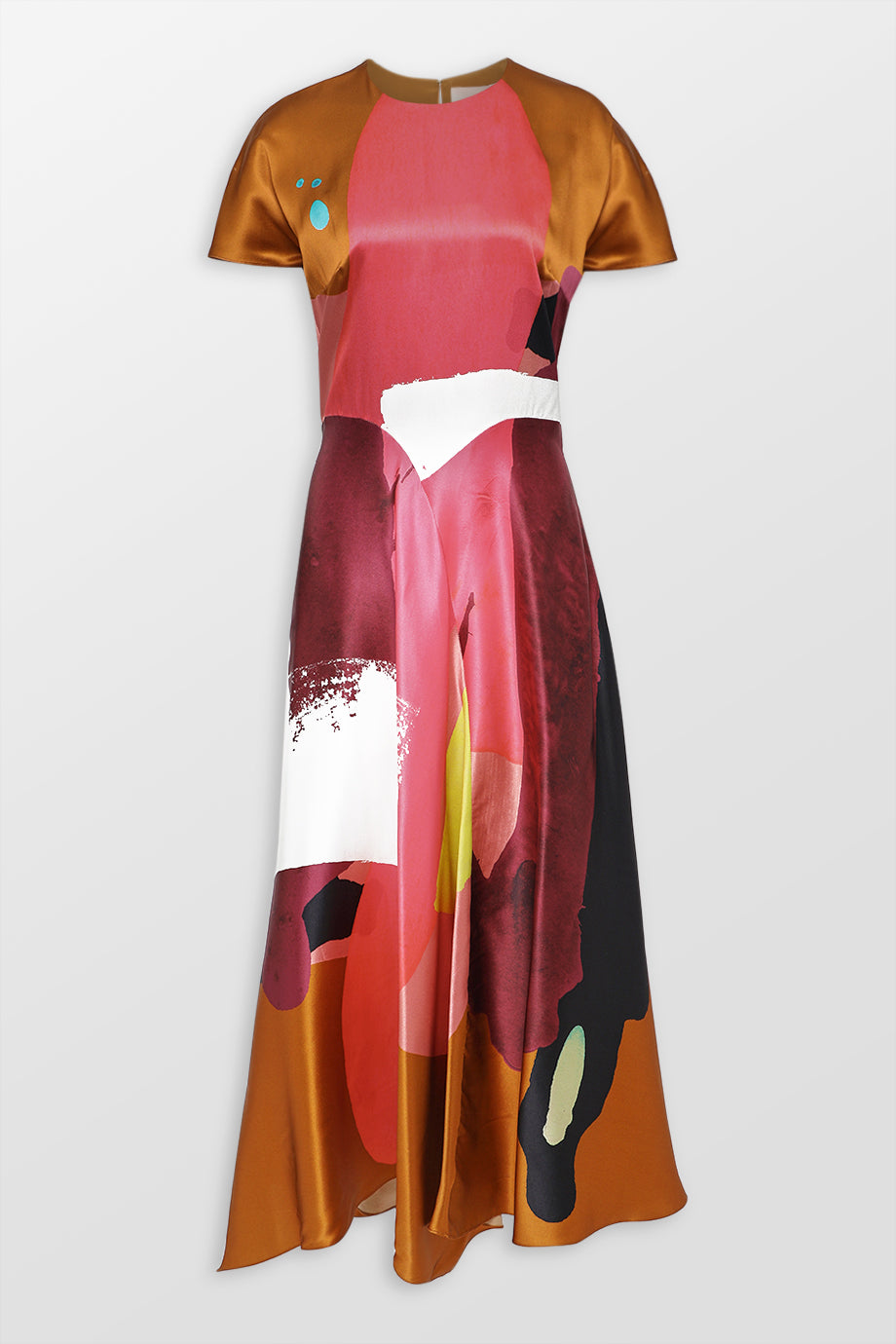 Abstract Print Silk Satin Midi Dress
