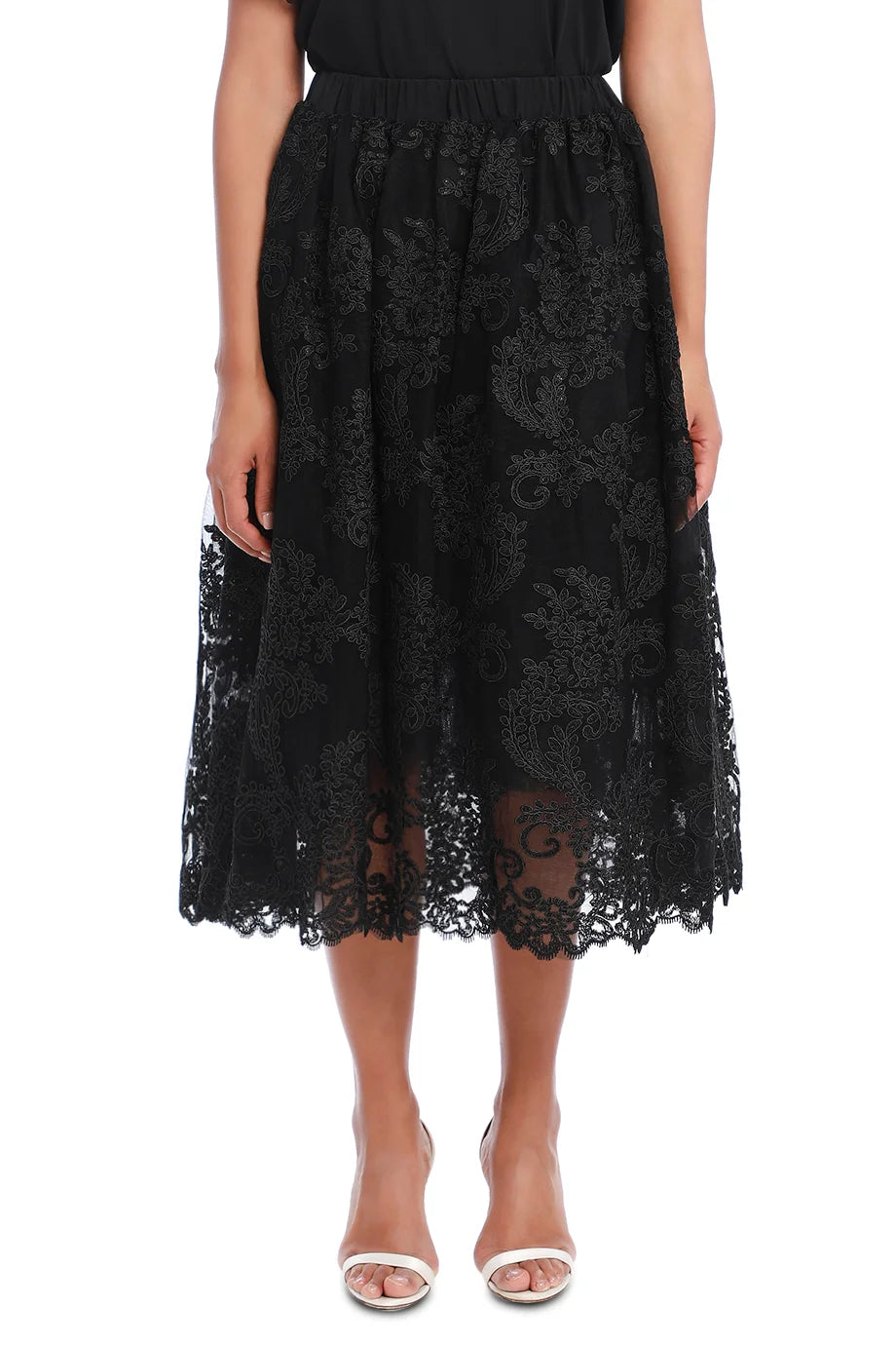 Elasticated Long Tutu Skirt W Lace Overlay