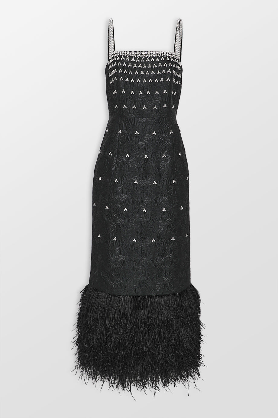 Bustier Midi Dress With Crystal Details & Feathers