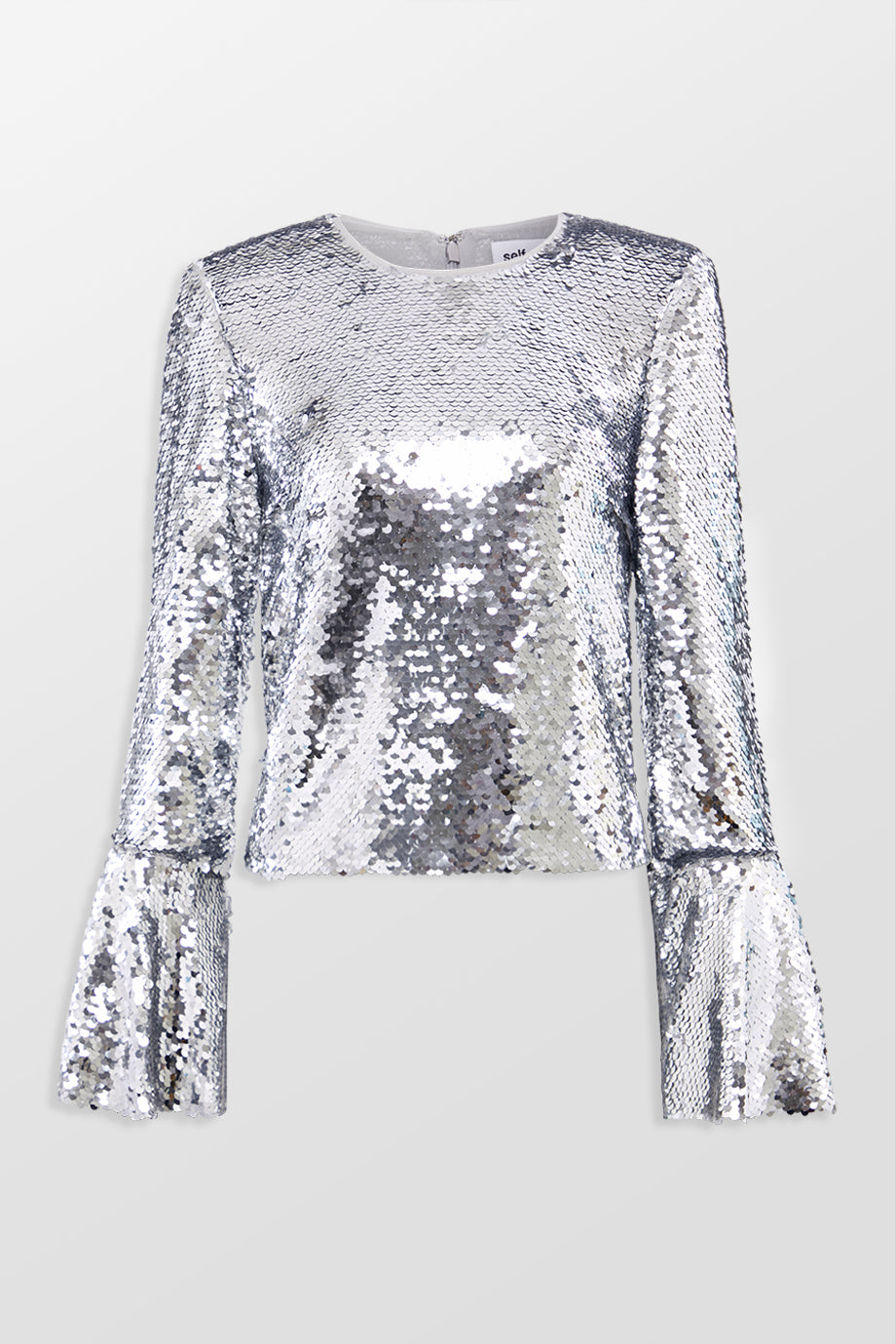Silver Sequin Flared Sleeve Top