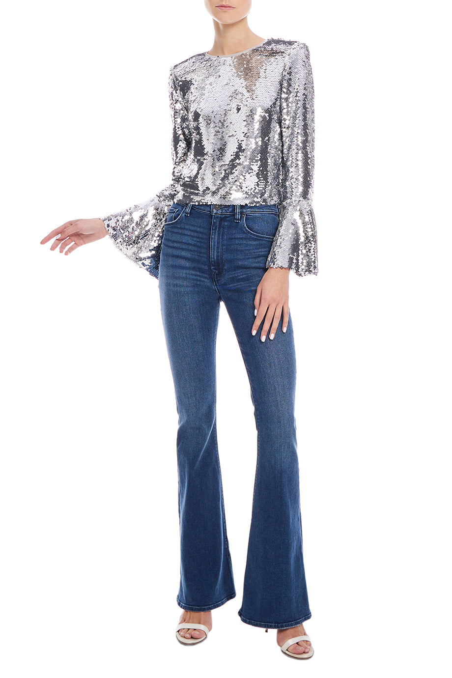 Silver Sequin Flared Sleeve Top