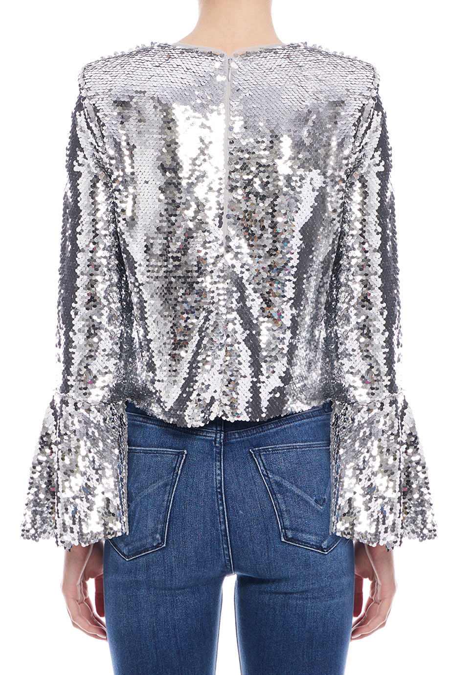 Silver Sequin Flared Sleeve Top