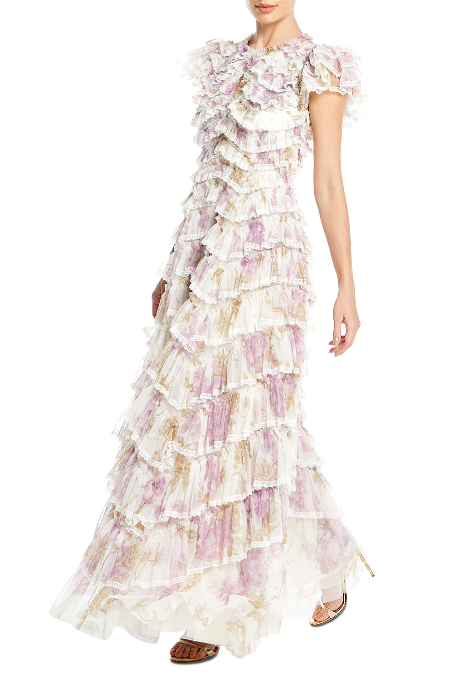 Wisteria Ruffle Lace Evening Maxi Gown