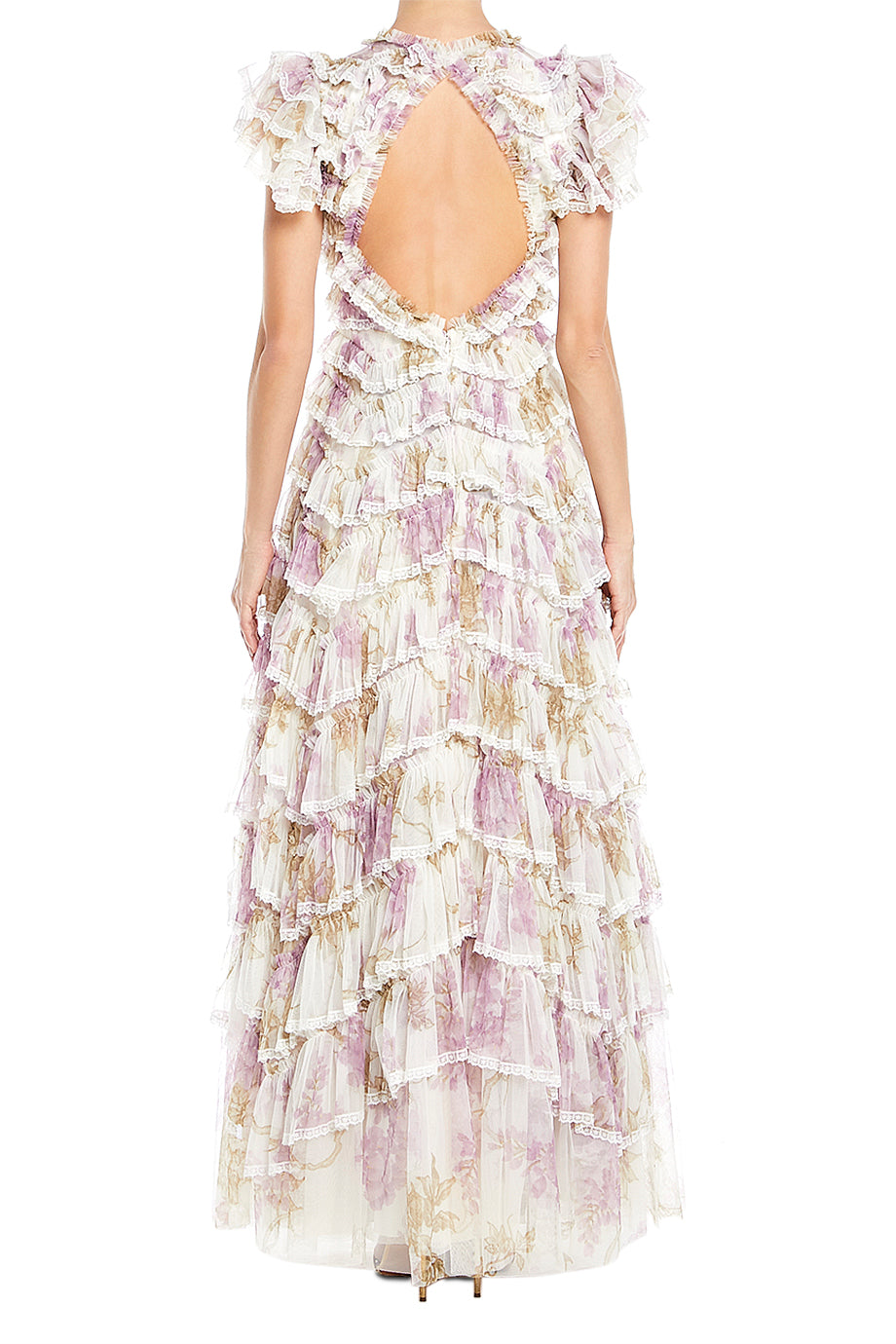 Wisteria Ruffle Lace Evening Maxi Gown