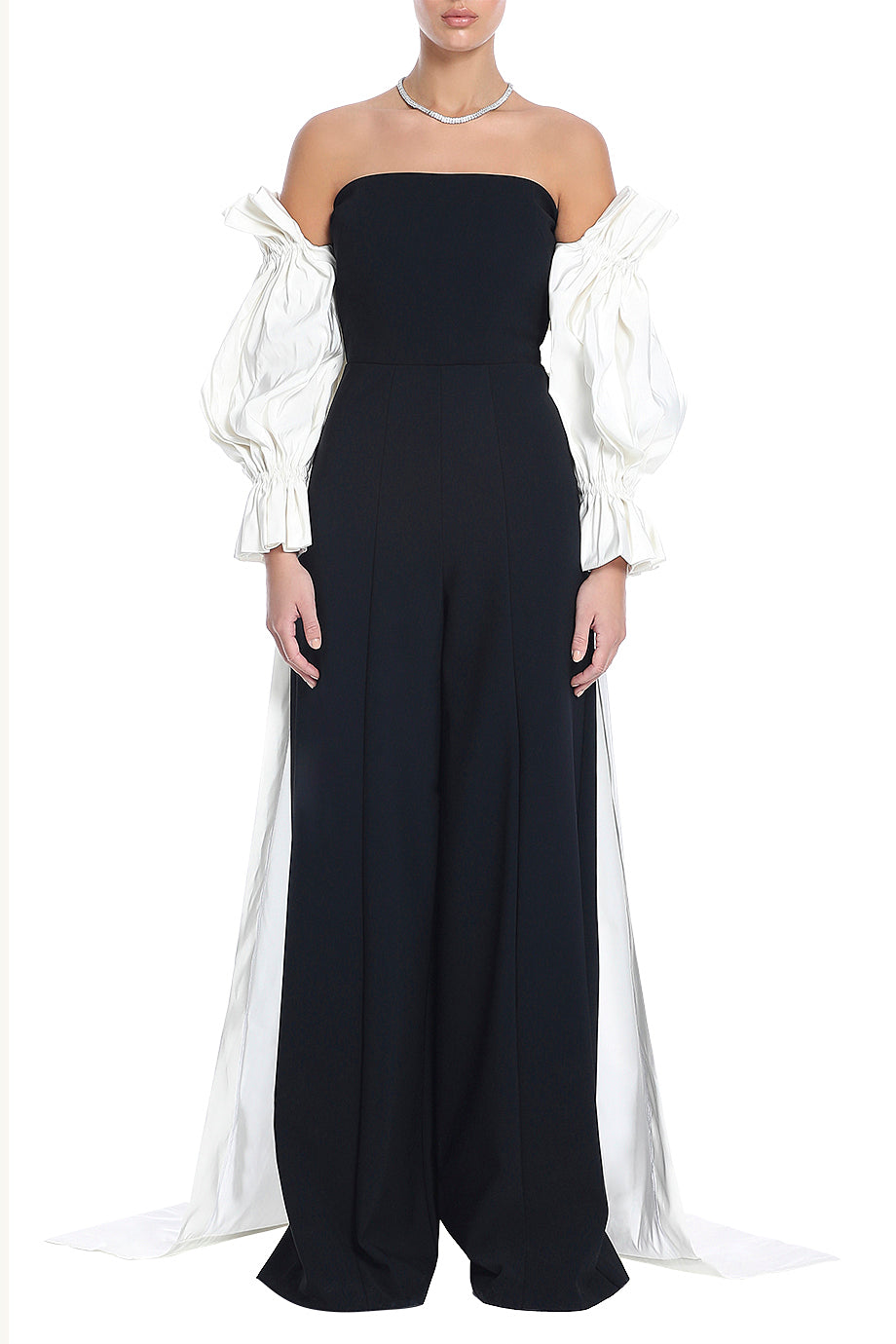 Strapless Wide Leg Jumpsuit With Cape