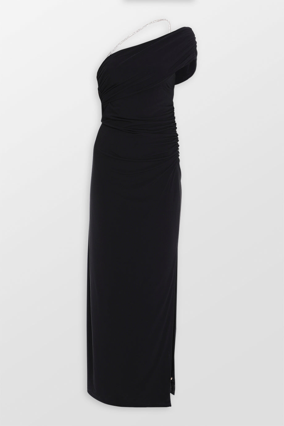 Asymmetrical Jersey Maxi Gown With Crystal Trim