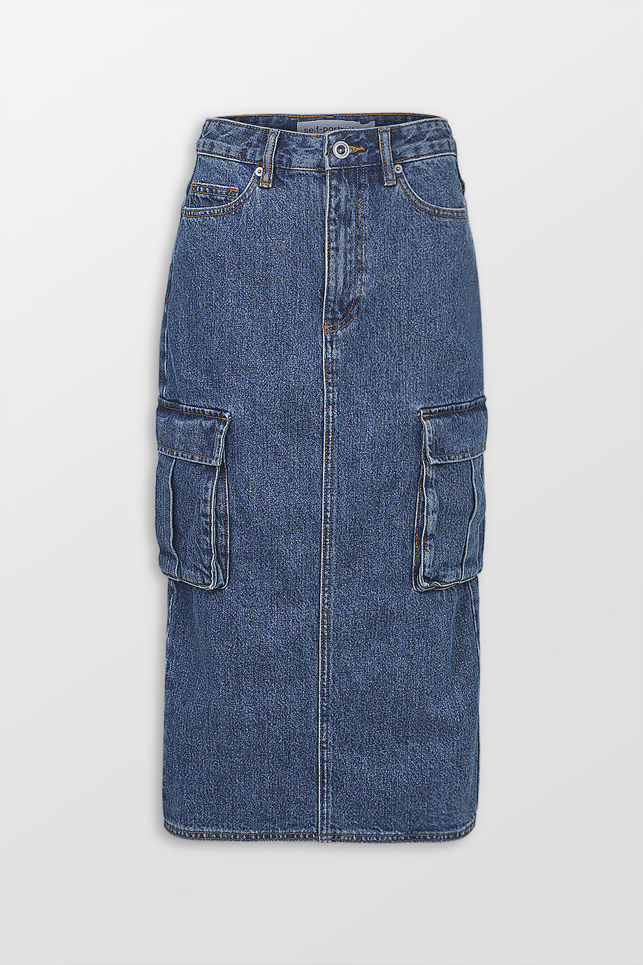 Denim Cargo Midi Skirt