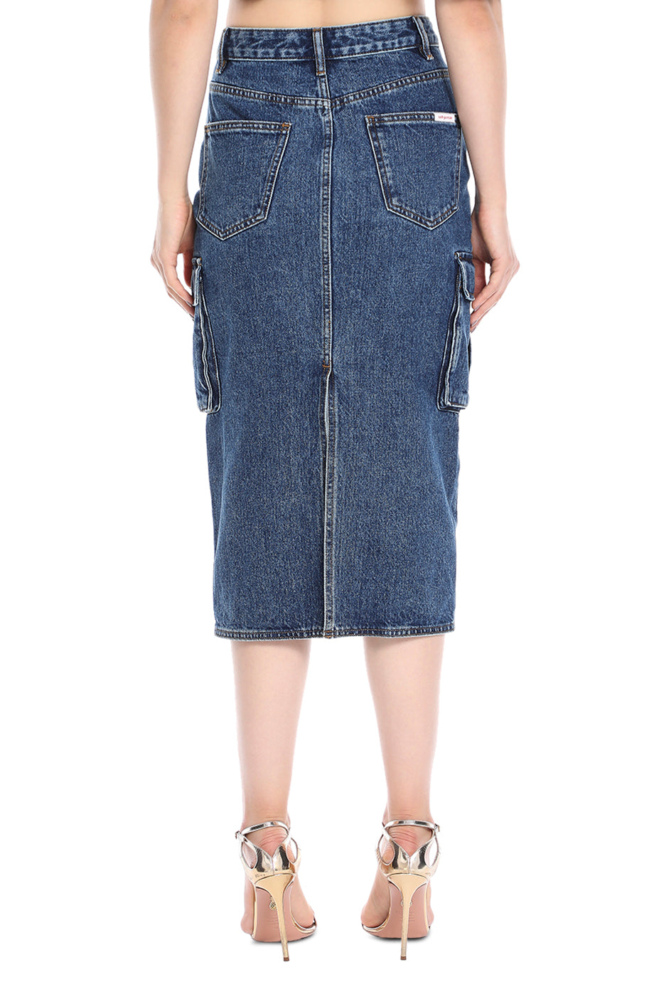 Denim Cargo Midi Skirt