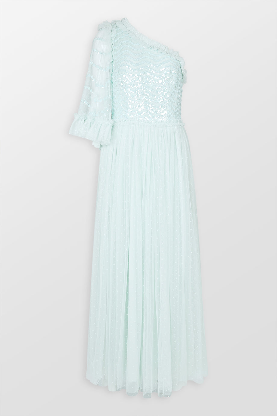Shimmer Wave Gloss Bodice One Shoulder Maxi Dress