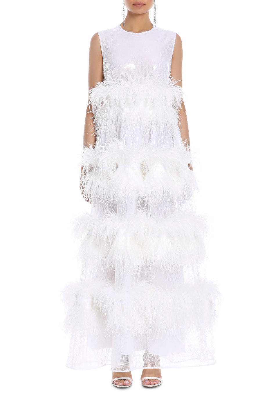 Sleeveless Feathered Anais Maxi Dress