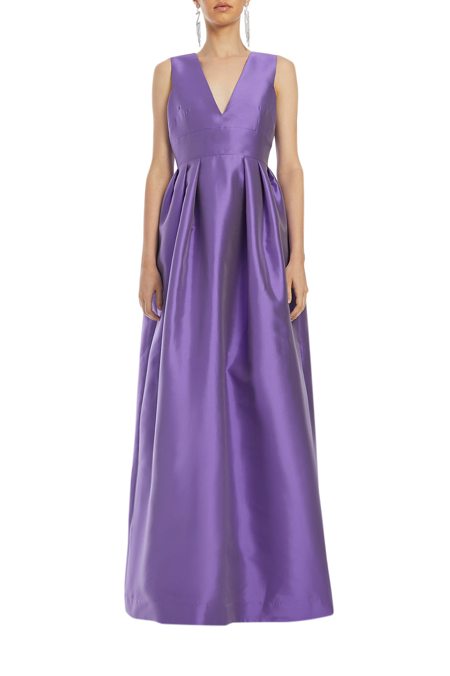 V Neck Boxpleat Evening Gown