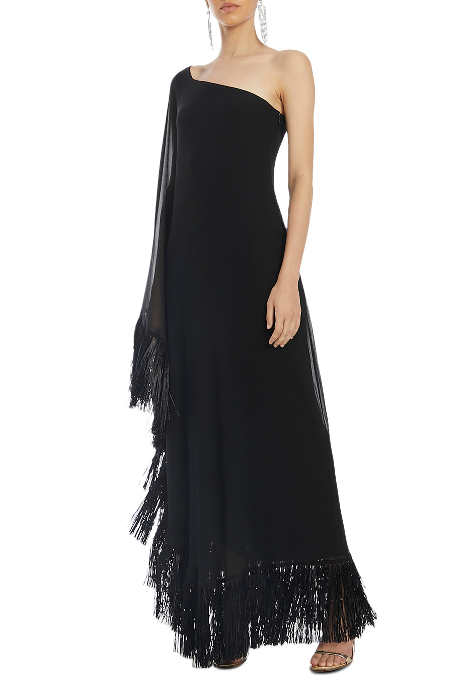 Hut One Shoulder Fringe Maxi Dress