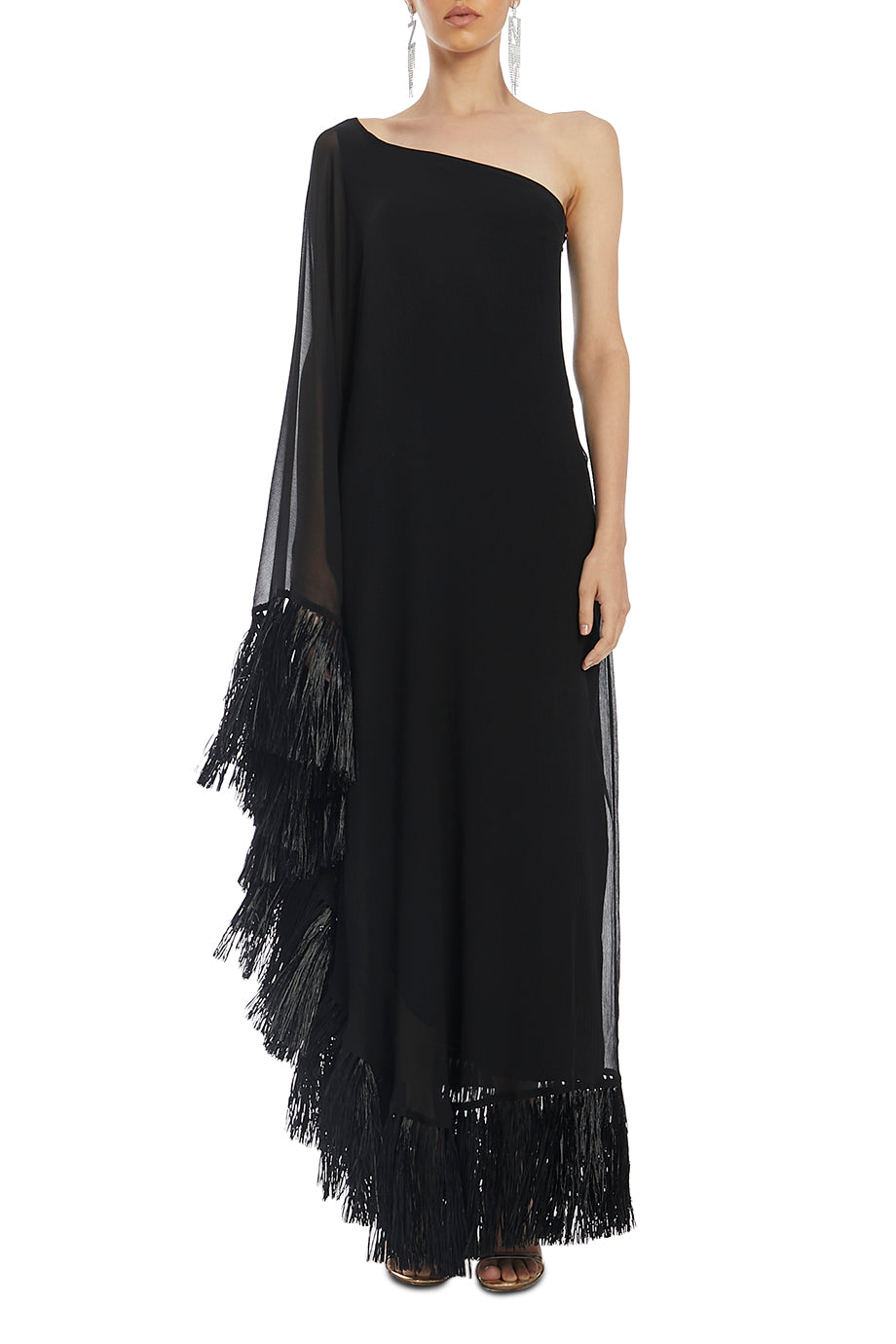 Hut One Shoulder Fringe Maxi Dress