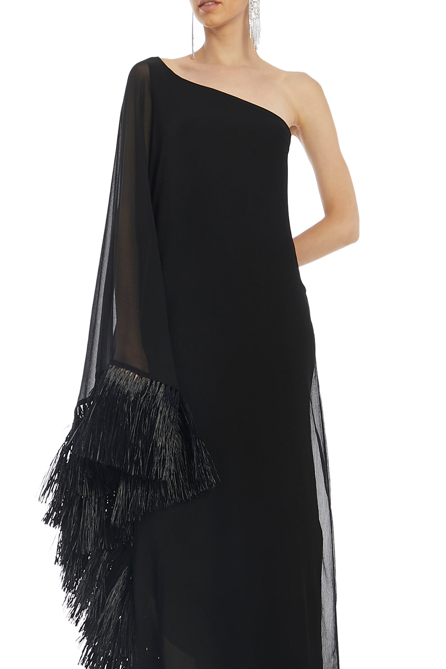 Hut One Shoulder Fringe Maxi Dress