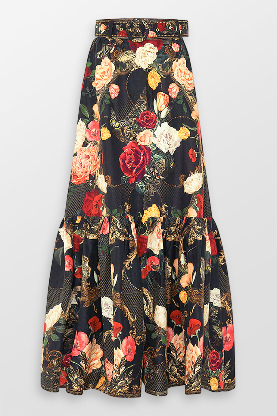 Deep Hem Frill Floral Maxi Skirt