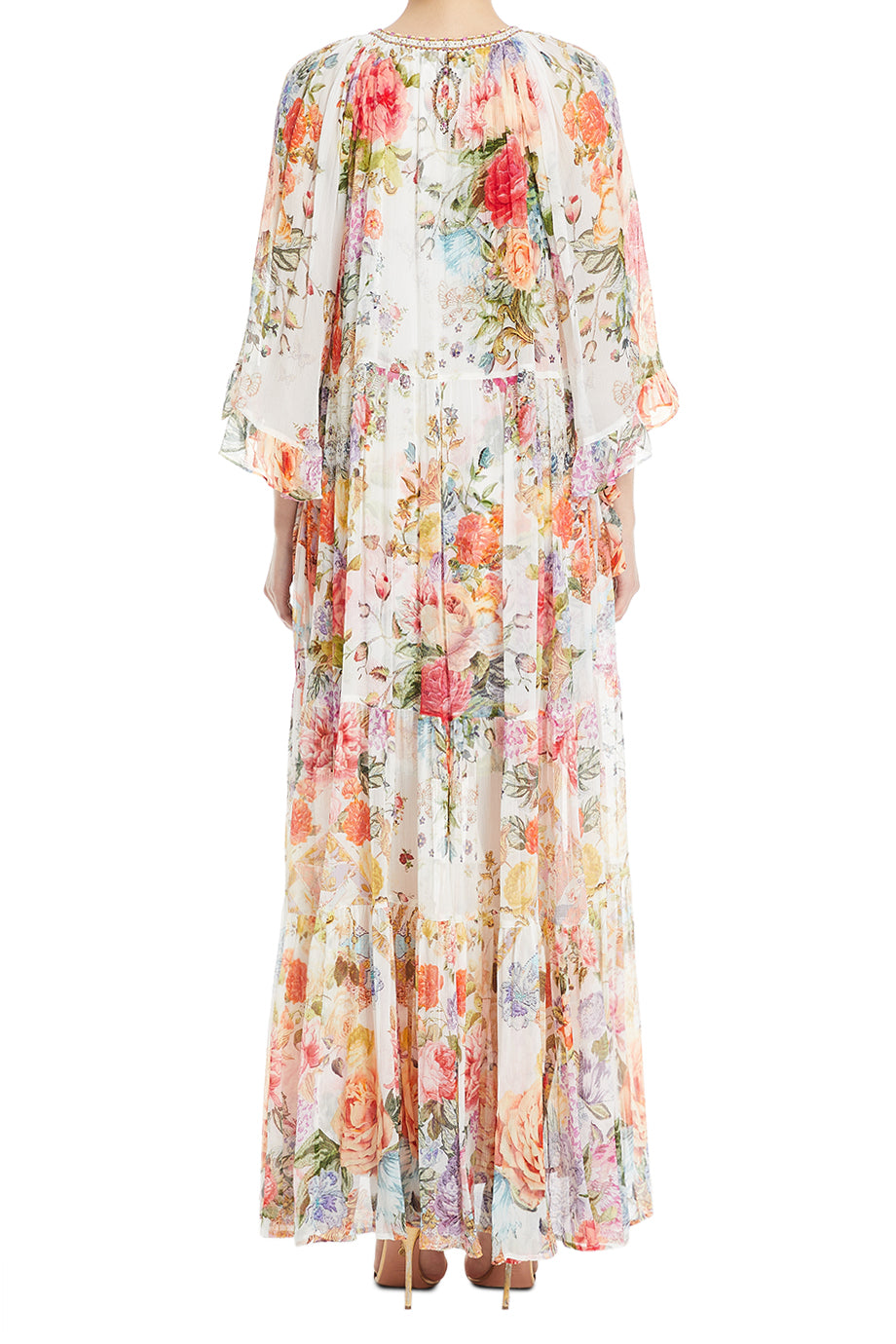 Wide Sleeve Gathered Floral Maxi Dress