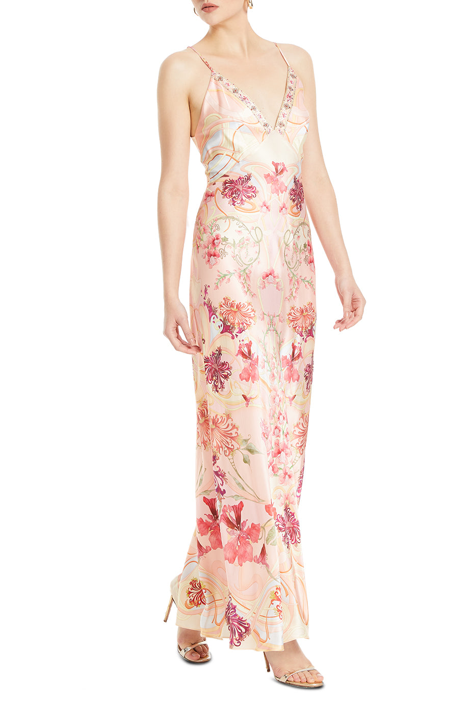 V Neck Slip Floral Maxi Dress